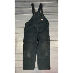 Carhartt Rib Overalls Mens 44X30 Dark Teal Double Knee Quilt Lined 100% Cotton